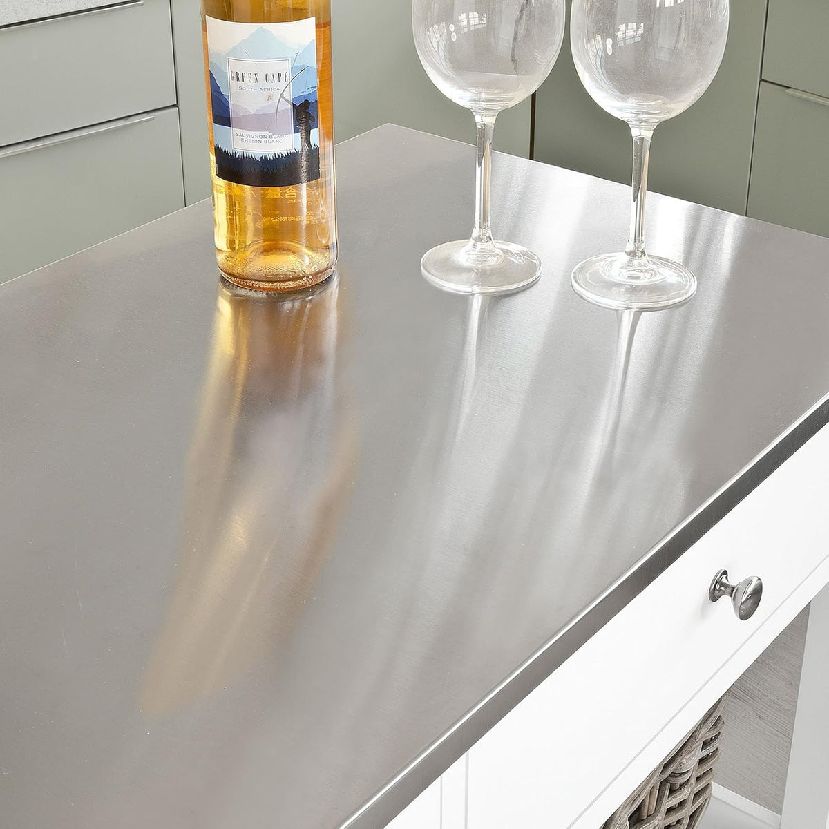 Kitchen Storage Trolley with Rubber Wood & Marble Top X852071