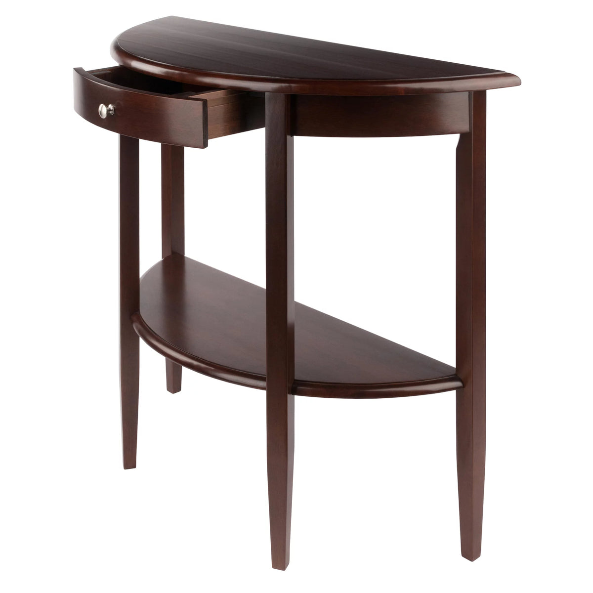 Walnut Half Moon Console Table with Drawer and Shelf N157063