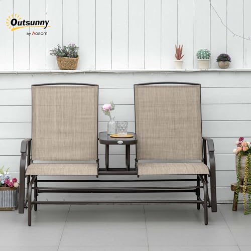 Beige Outdoor Glider Bench with Center Table H8041