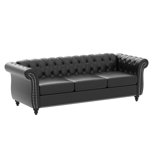 84" Dark Brown Leather Tufted 3 Seater Chesterfield Sofa L7879