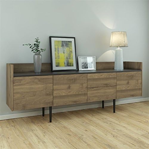 Walnut and Black 2 Drawer 3 Door Sideboard Cabinet U909