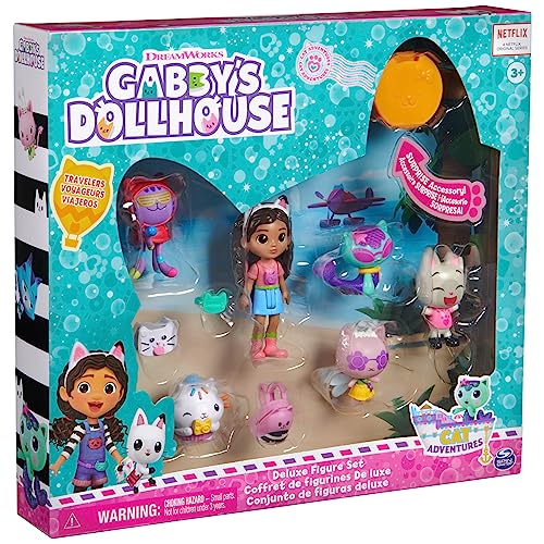 Travel Themed Figure Set with Gabby Doll, 5 Cat Toy Figures, Surprise Toys & Dollhouse Accessories D8930
