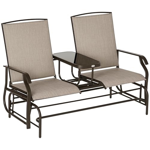 Beige Outdoor Glider Bench with Center Table H8041