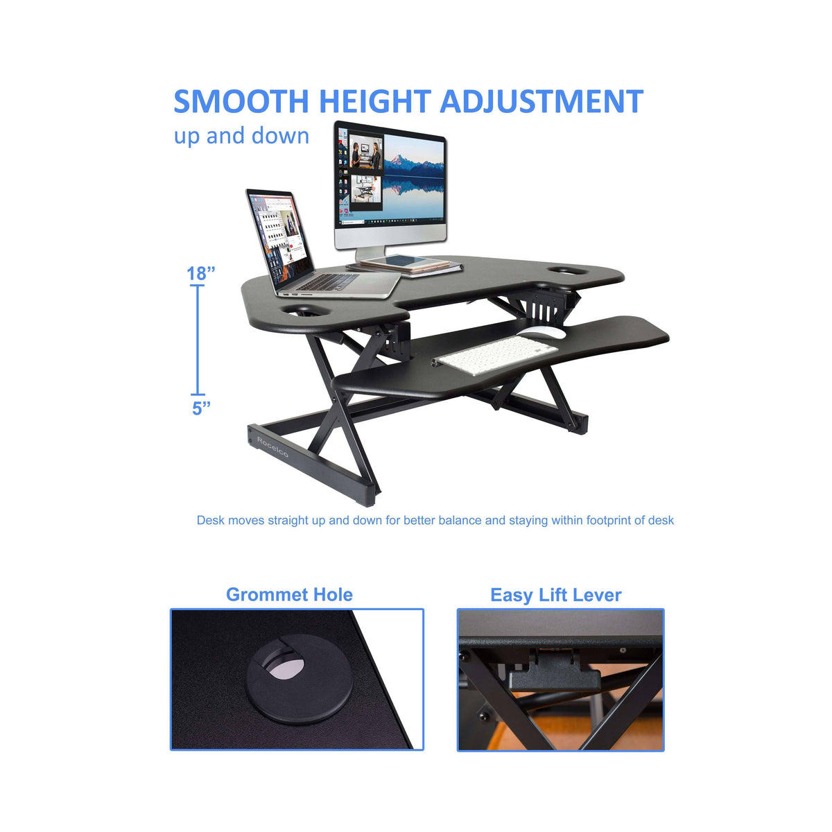 46x22 Height Adjustable Corner Standing Desk Converter with Anti Fatigue Mat Y7609