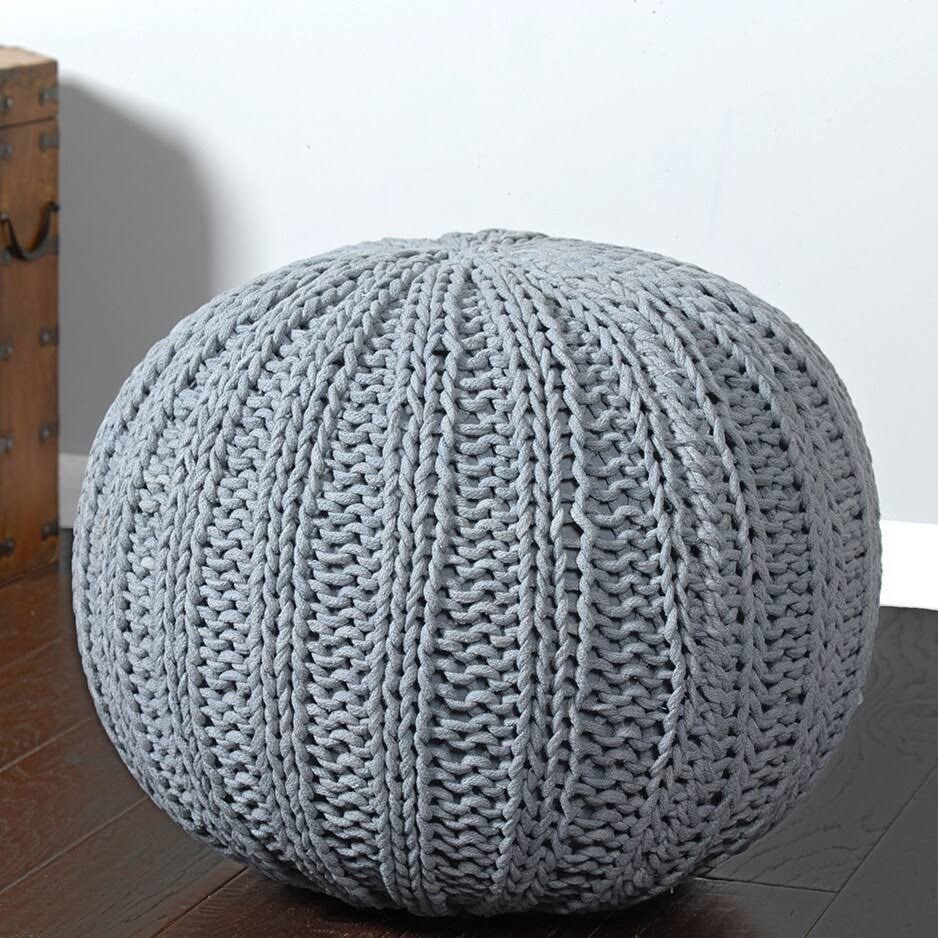Cable Knit Pouf Bone White Y3311
