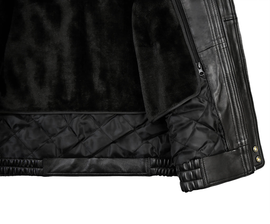 Black Genuine Leather Bomber Jacket Y371