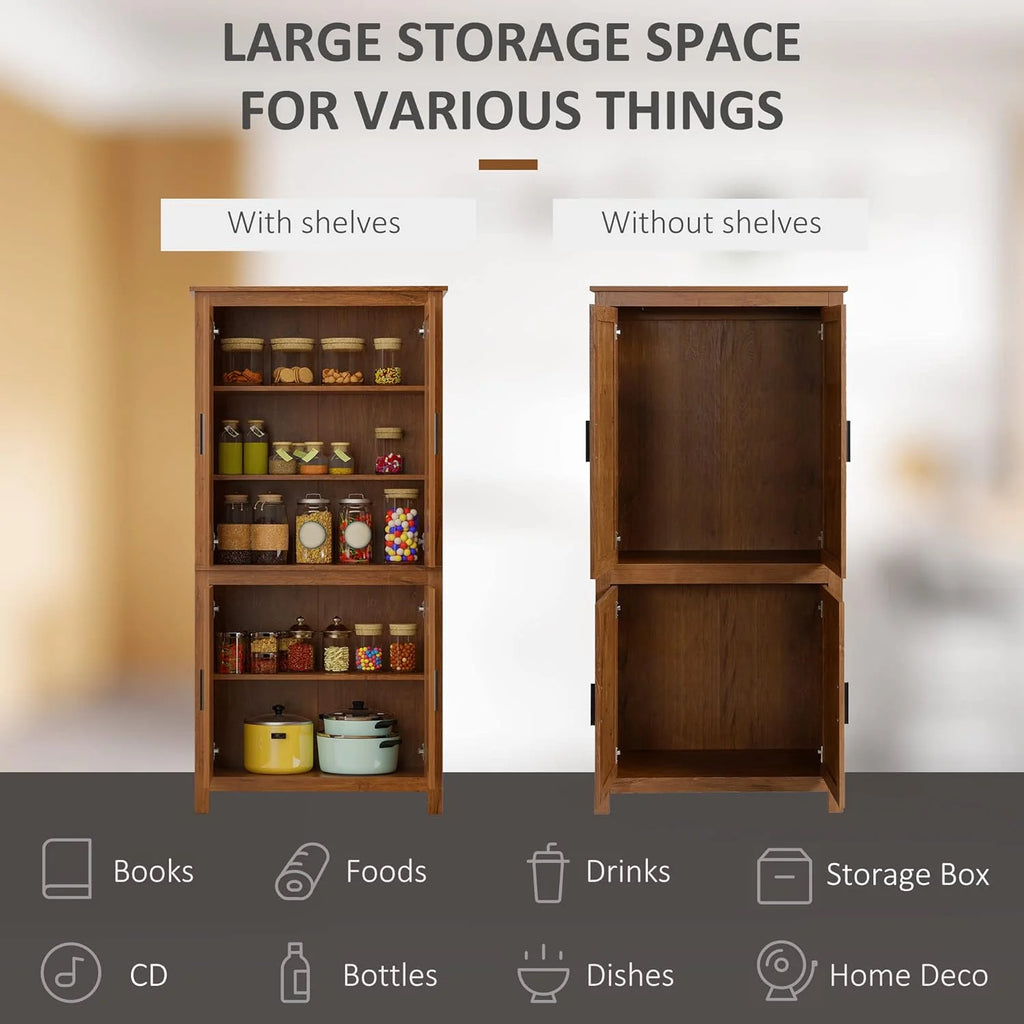 64" 4-Door Oak Kitchen Pantry Cabinet with 3 Adjustable Shelves Q984
