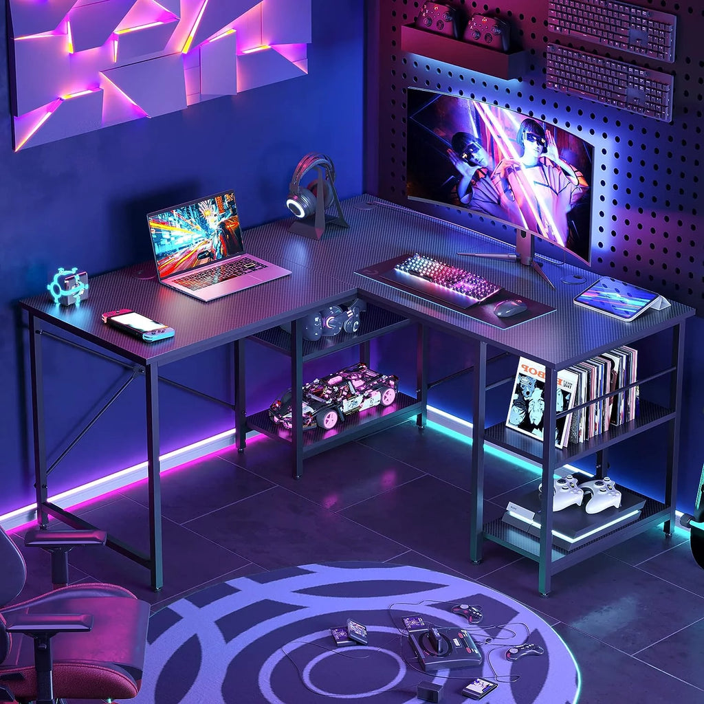 86.6 inch L-Shaped Reversible Computer Desk with Shelves I1110