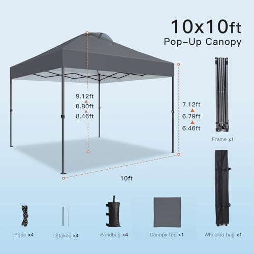 10x10ft Pop Up Canopy Tent with Wheel Cover Bag, White T93076