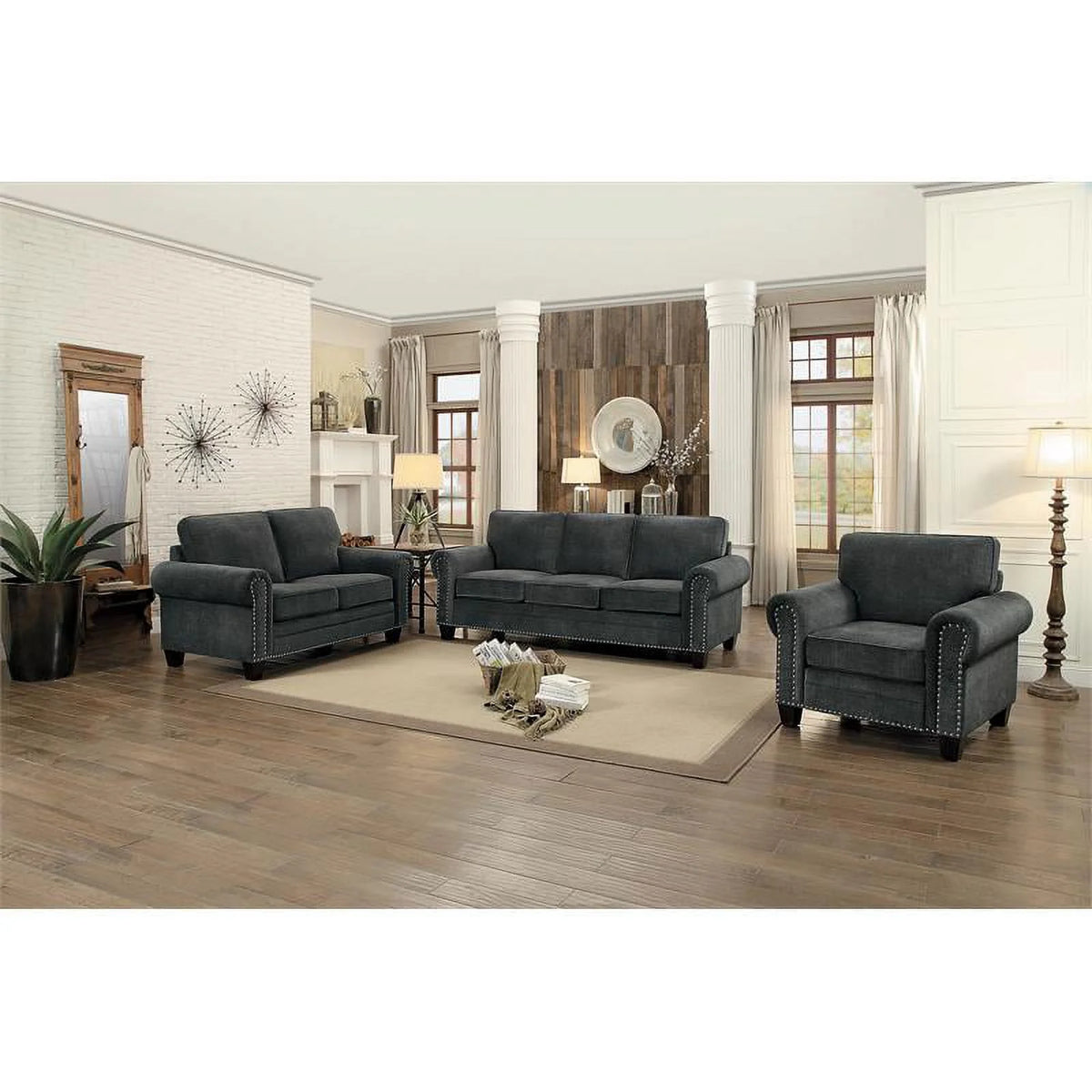 Dark Gray Microfiber Loveseat S677954