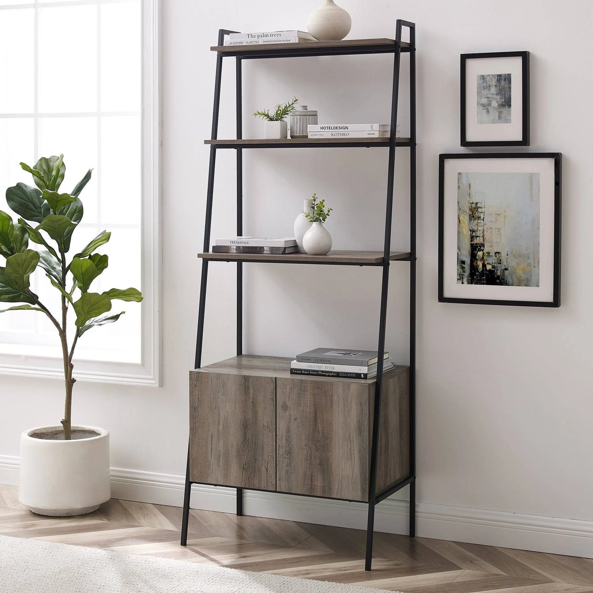 72-inch Ladder Storage Bookshelf Mocha D6163
