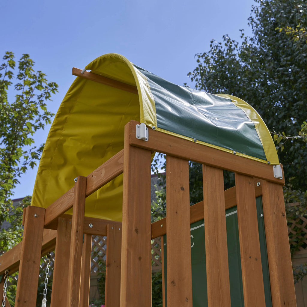 Wooden Outdoor Swing Set with Slide and Rock Wall V6844