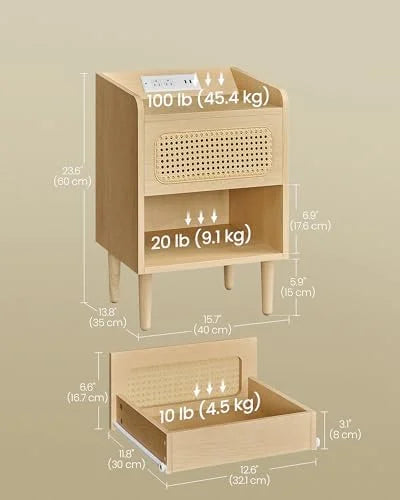 Rattan-Like Side End Tables with Charging Station V7962