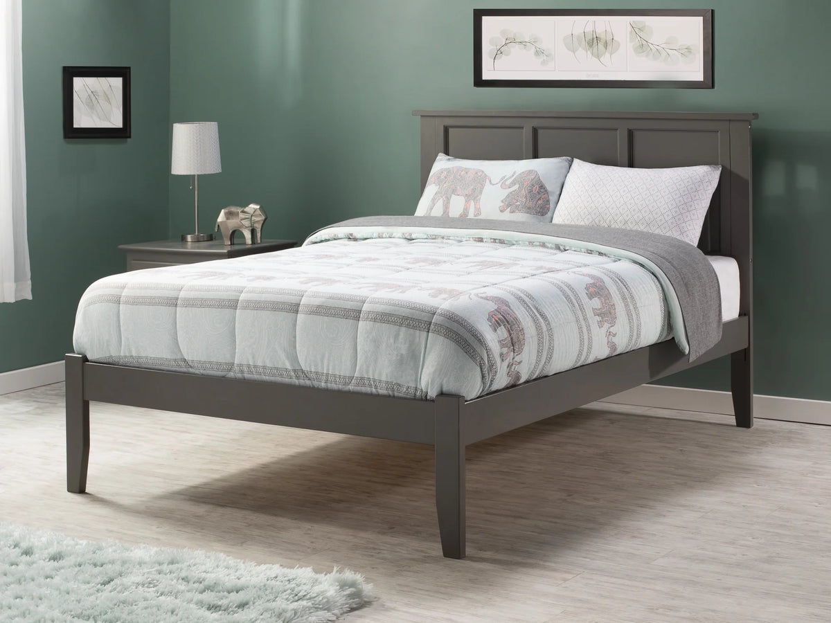 Grey Full Solid Wood Platform Bed with Panel Headboard P21072