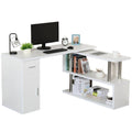 White L-Shaped Computer Desk with Storage Shelves, Cabinet and Drawer W47294