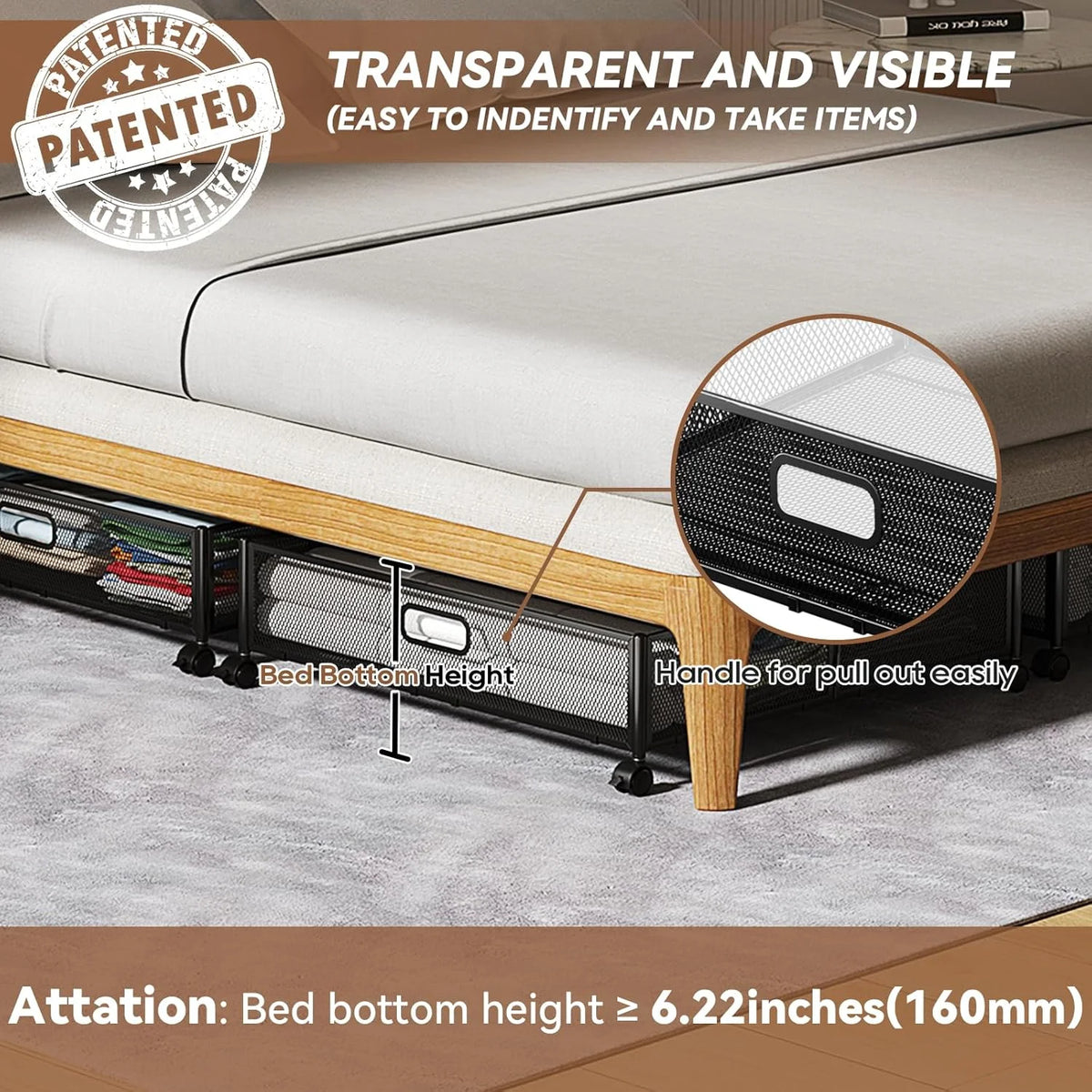 2 Pack Metal Underbed Storage Drawer with Wheels I34995