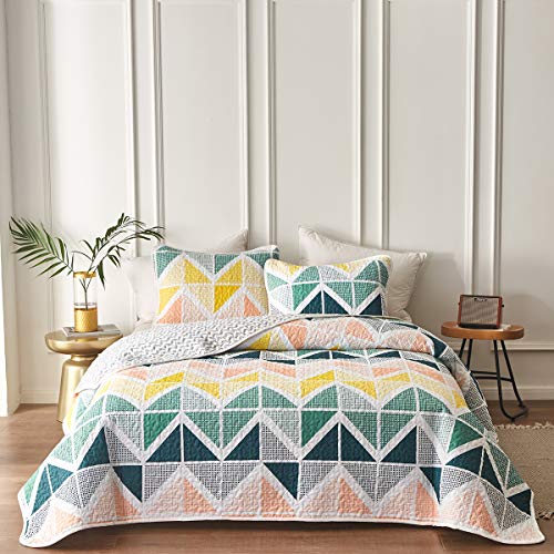 3 Piece Reversible Quilt Set King Size 102x90 Soft Microfiber Lightweight Coverlet Bedspread Summer Comforter Set Bed Cover Blanket Colorful Dots T296