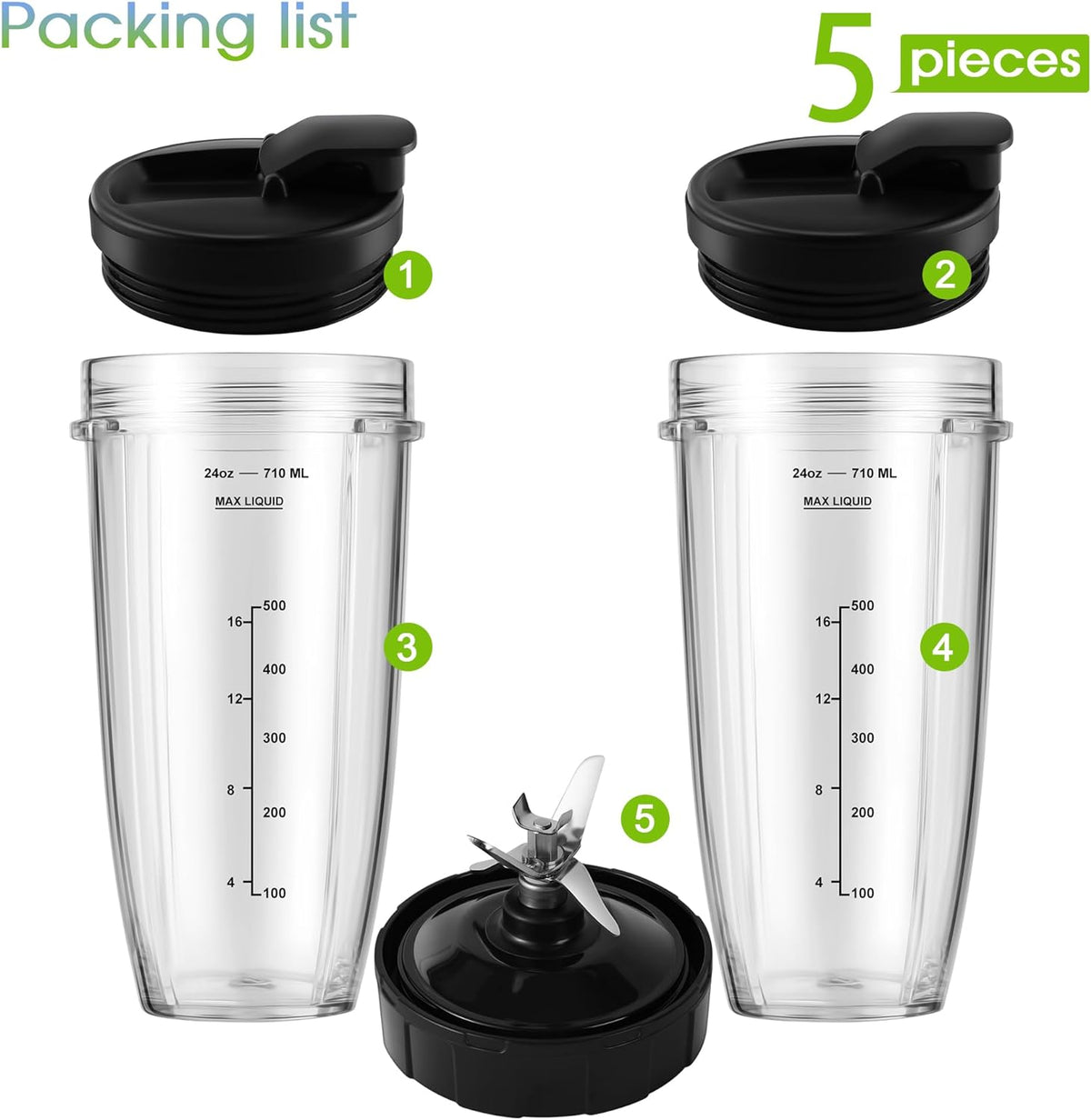 24oz Blender Cups with To-Go Lids and 7 Fins Extractor Blade E1759