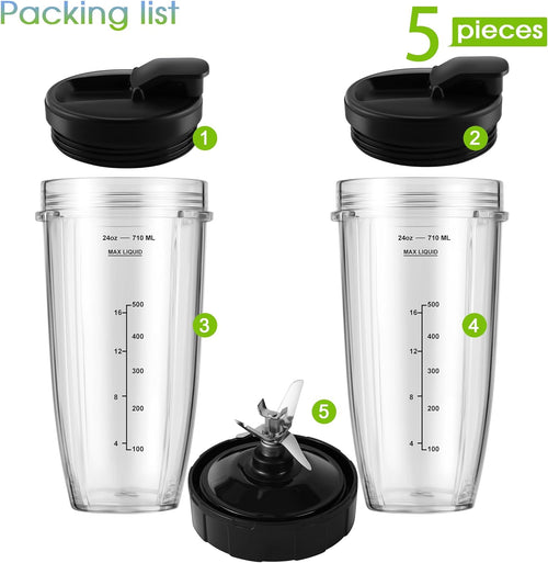 24oz Blender Cups with To-Go Lids and 7 Fins Extractor Blade E1759