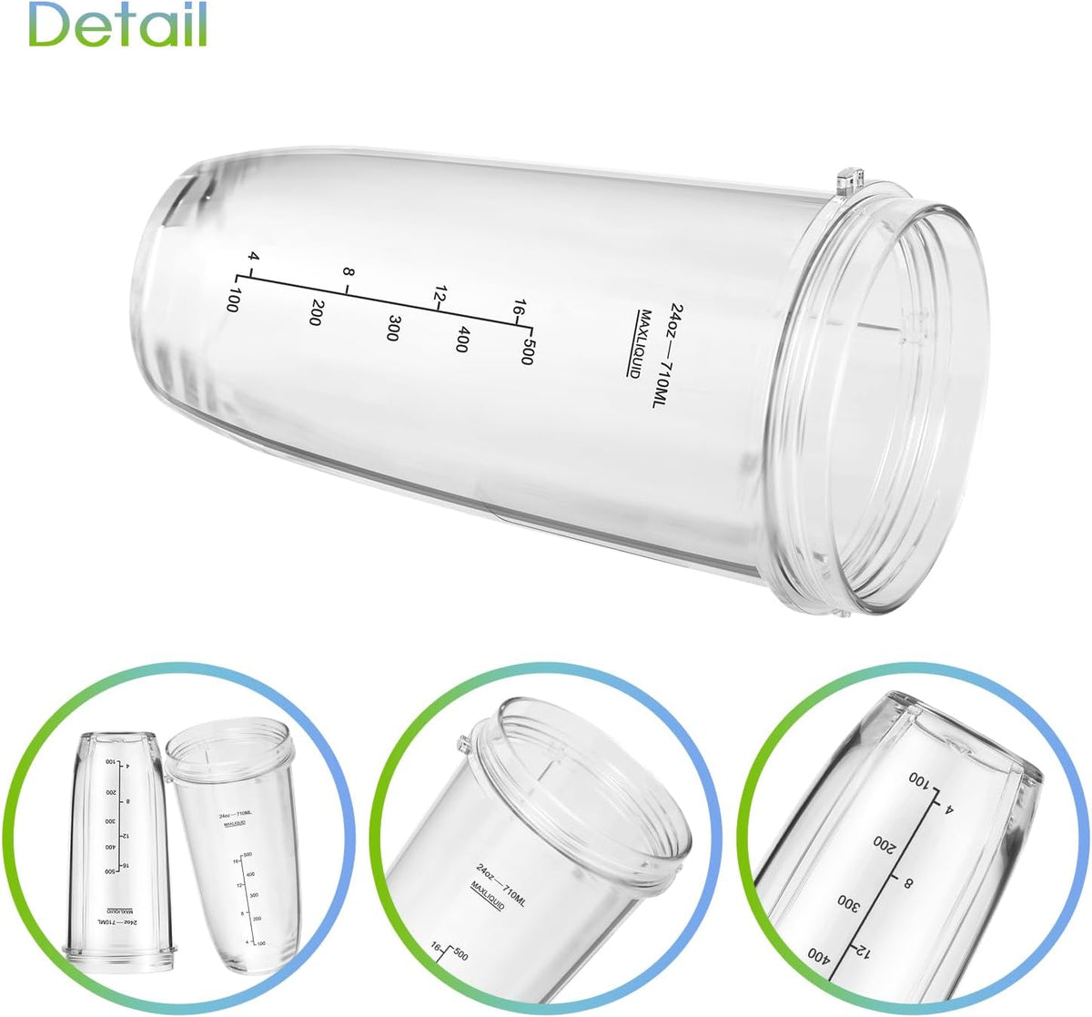 24oz Blender Cups with To-Go Lids and 7 Fins Extractor Blade E1759