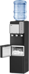 Water Dispenser Cooler with Ice Maker, 27LBS Daily Ice Making, Hot Cold Water, Child Safety Lock, Compatible with 3 or 5 Gallon Bottles I444813