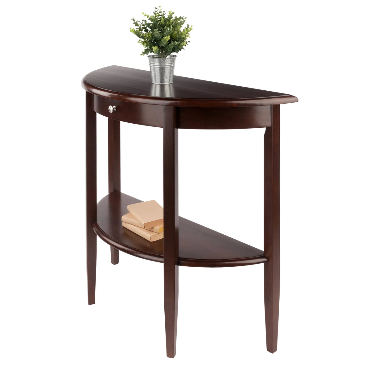 Walnut Half Moon Console Table with Drawer and Shelf N157063