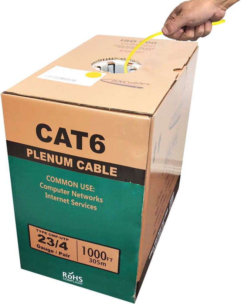 550MHZ CAT6 Plenum Cable 1000ft Blue, 23AWG 4Pair, Solid Network Cable Unshielded Twisted Pair (UTP), Available in Blue, White, Yellow, Gray, Purple, Green & Black (Blue) H45084