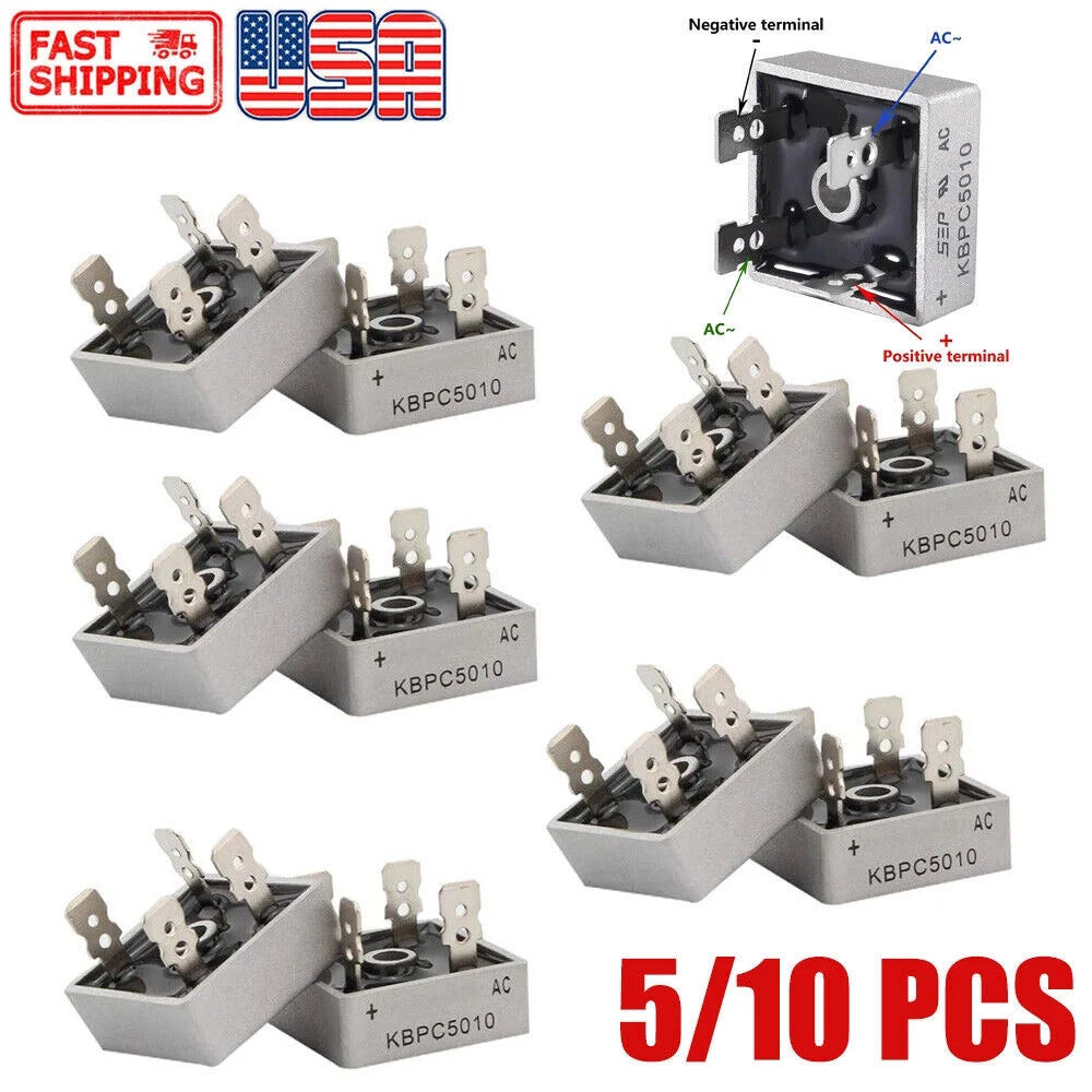 5/10Pcs 1000V 50A Metal Case Single Phase Diode Bridge Rectifier W66428
