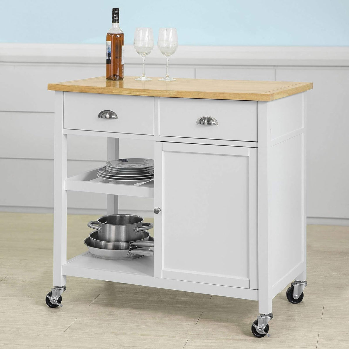 Kitchen Storage Trolley with Rubber Wood & Marble Top X852071