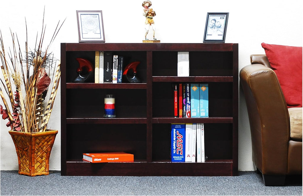 6 Shelf Double Wide Wood Bookcase V434