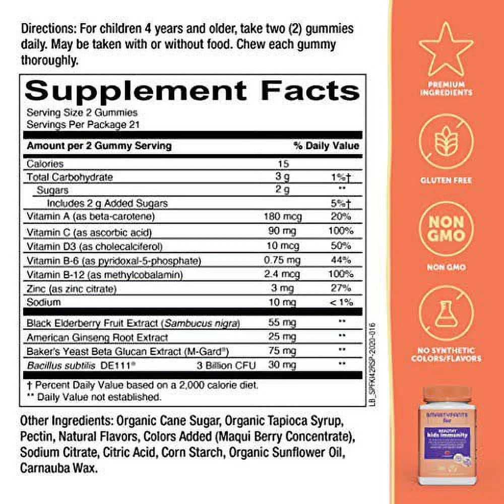 42 Ct Kids Gummy Multivitamins with Vitamins C, D, A, Zinc, Ginseng, Prebiotic, Probiotics, 3 Billion CFU, Pack of 6 I396