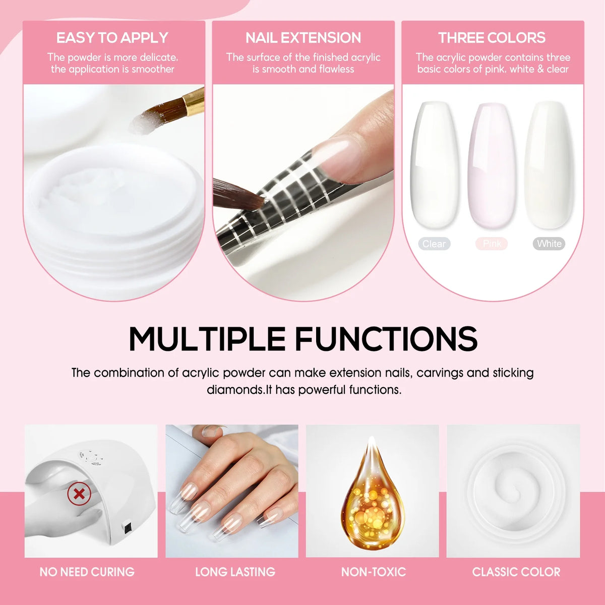 Acrylic Nail Kit with UV Light Nail Drill 3 Basic Color MMA Liquid Set X6794