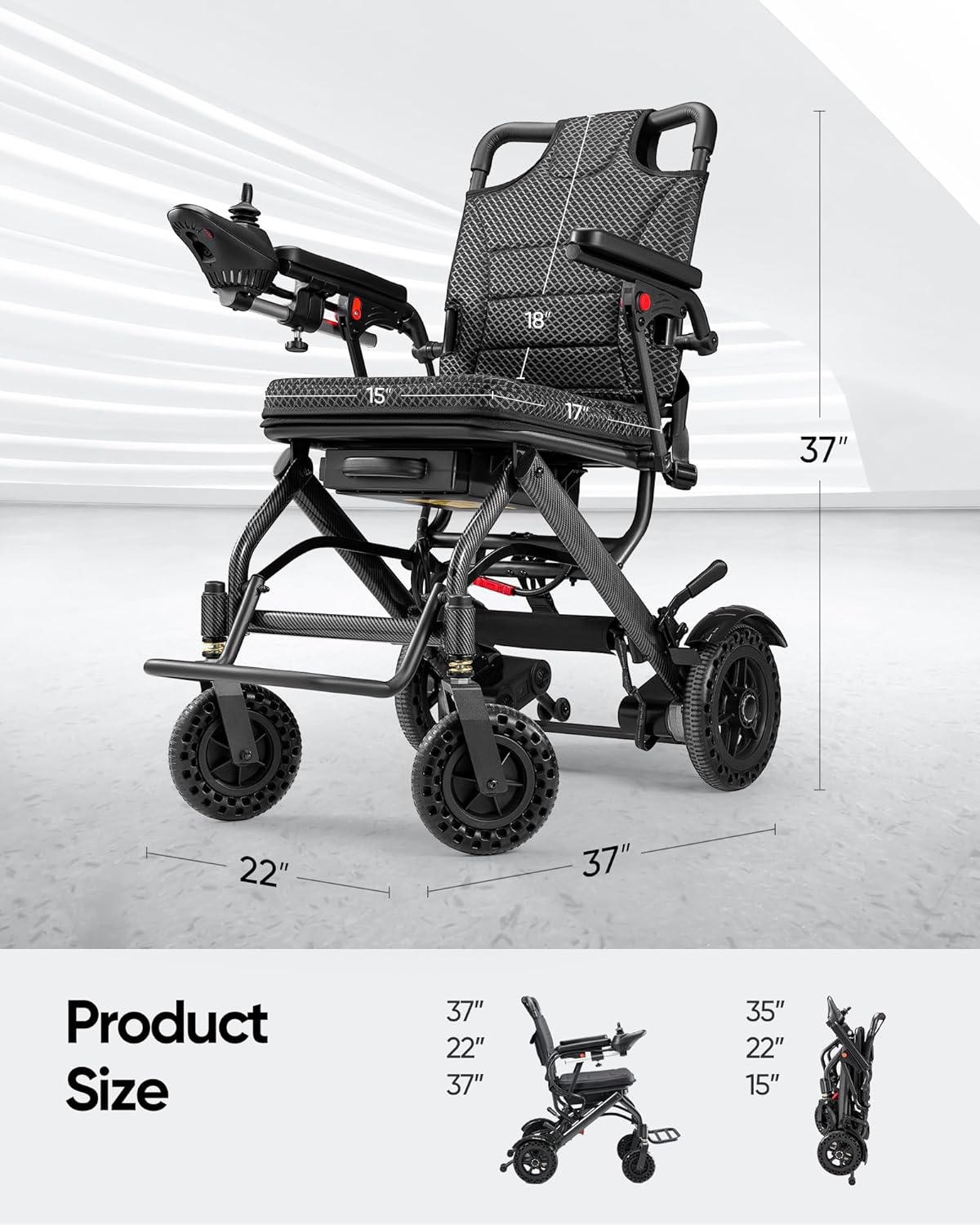Super Lightweight 38lbs Foldable Electric Wheelchair W40206