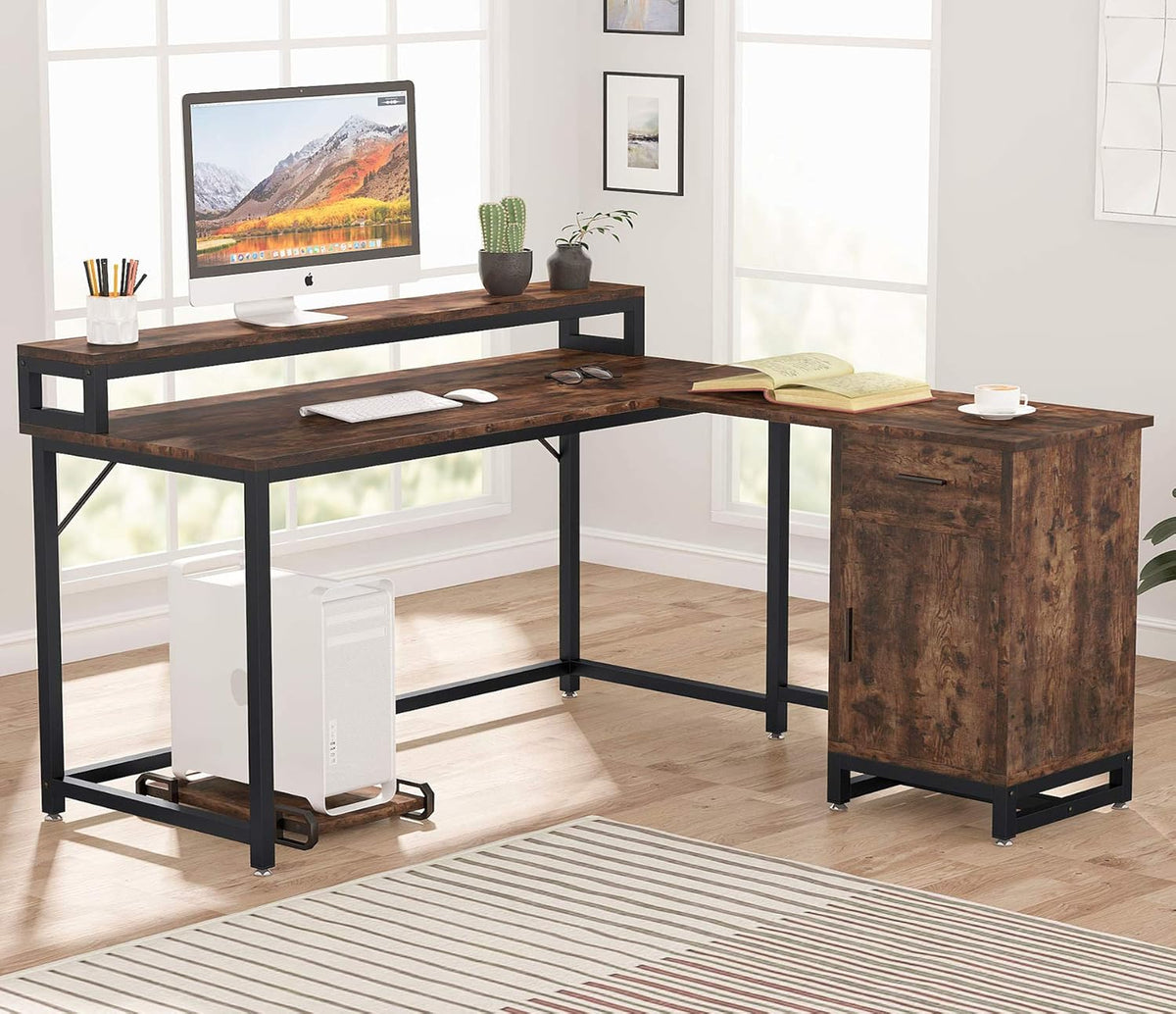 L Shaped Computer Desk with Drawer and Storage Cabinet D1509