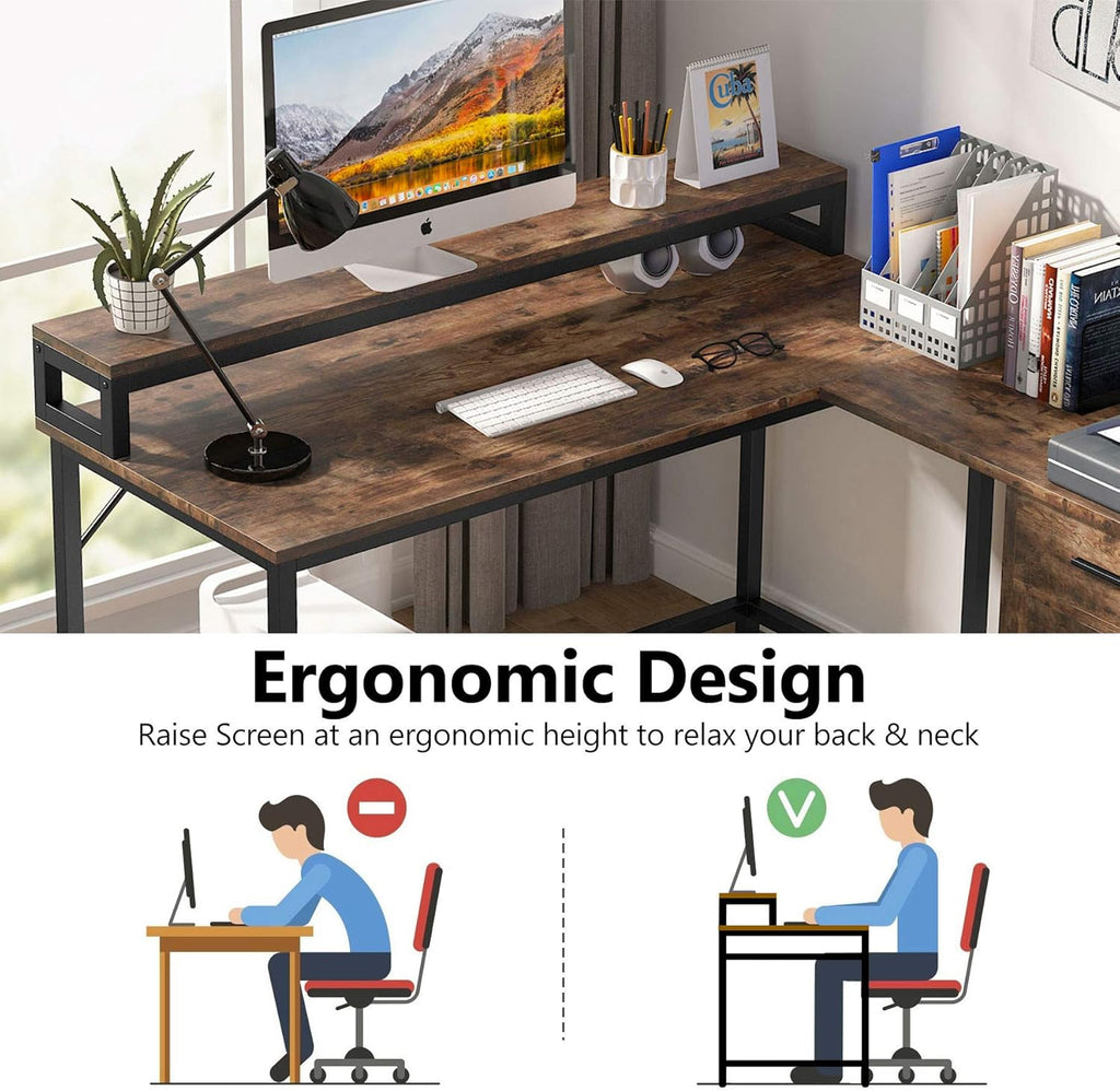 L Shaped Computer Desk with Drawer and Storage Cabinet D1509