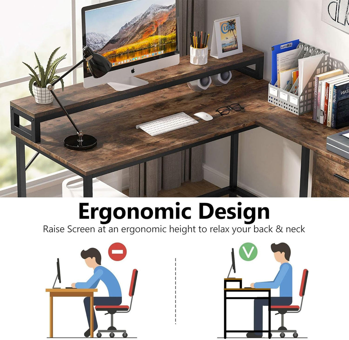L Shaped Computer Desk with Drawer and Storage Cabinet D1509