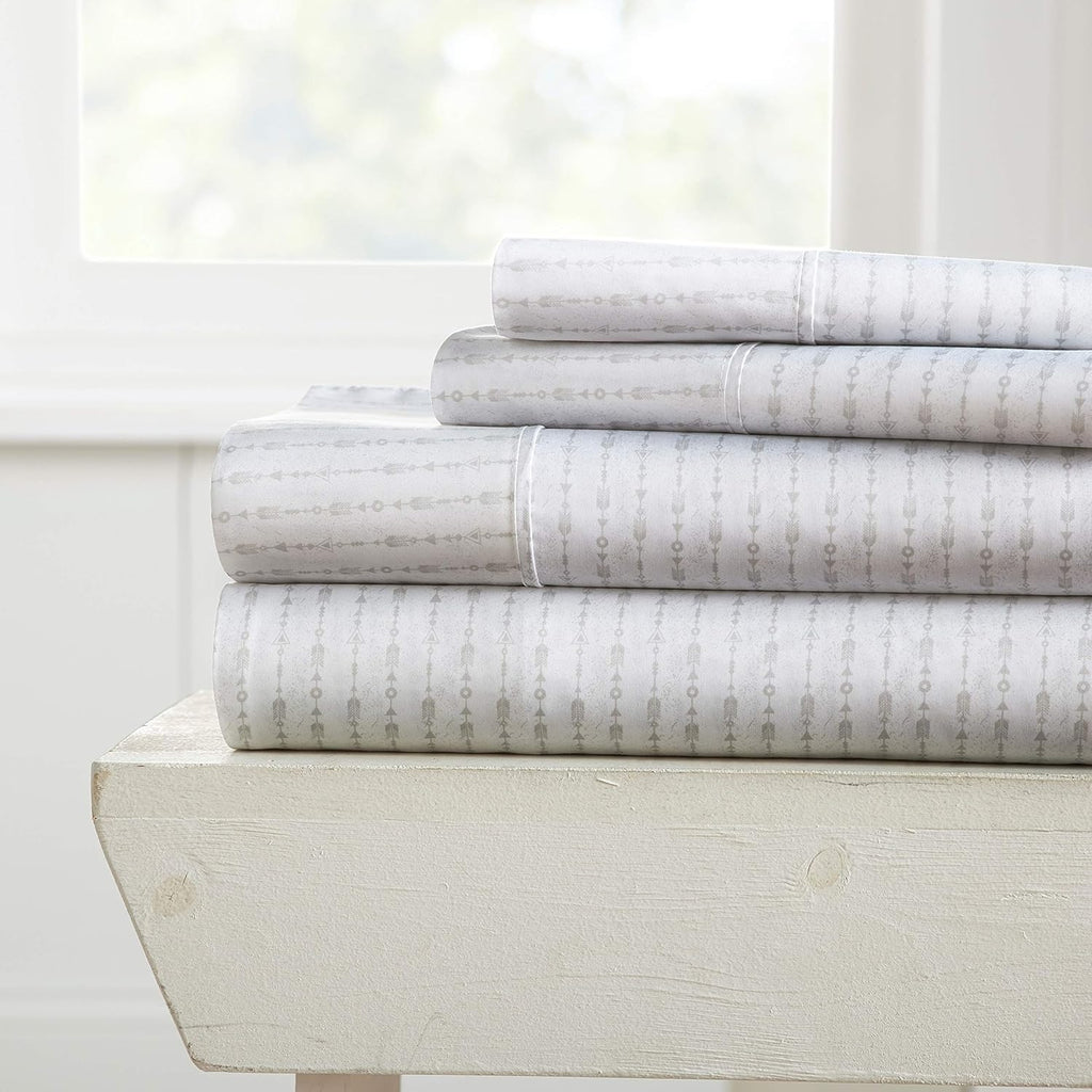 Rose Pattern 4 Piece Bed Sheet Set Queen Light Gray B561
