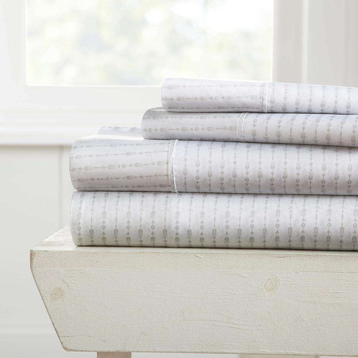 Rose Pattern 4 Piece Bed Sheet Set Queen Light Gray B561