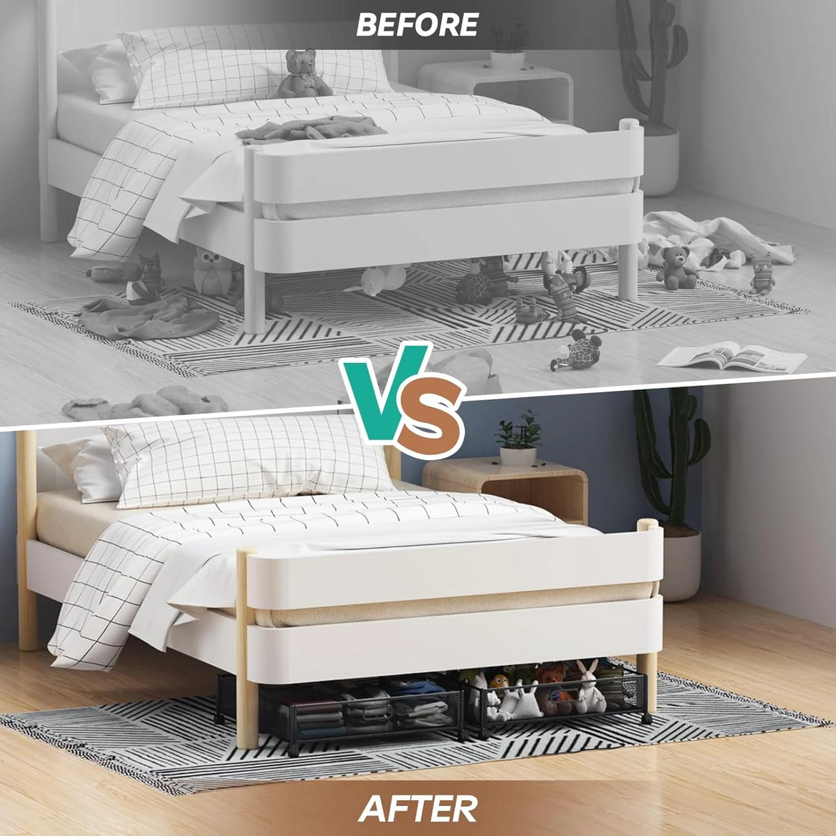 2 Pack Metal Underbed Storage Drawer with Wheels I34995