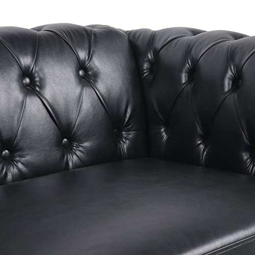 84" Dark Brown Leather Tufted 3 Seater Chesterfield Sofa L7879