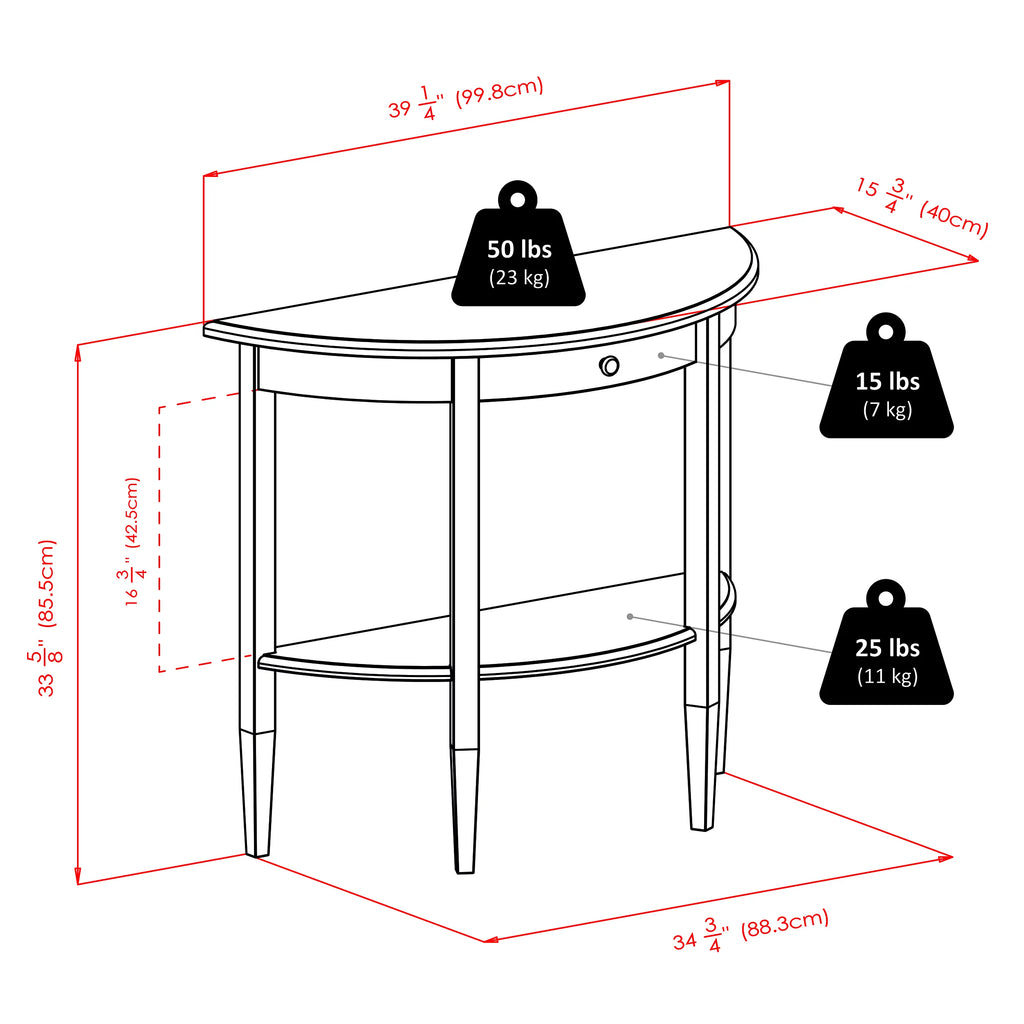 Walnut Half Moon Console Table with Drawer and Shelf N157063