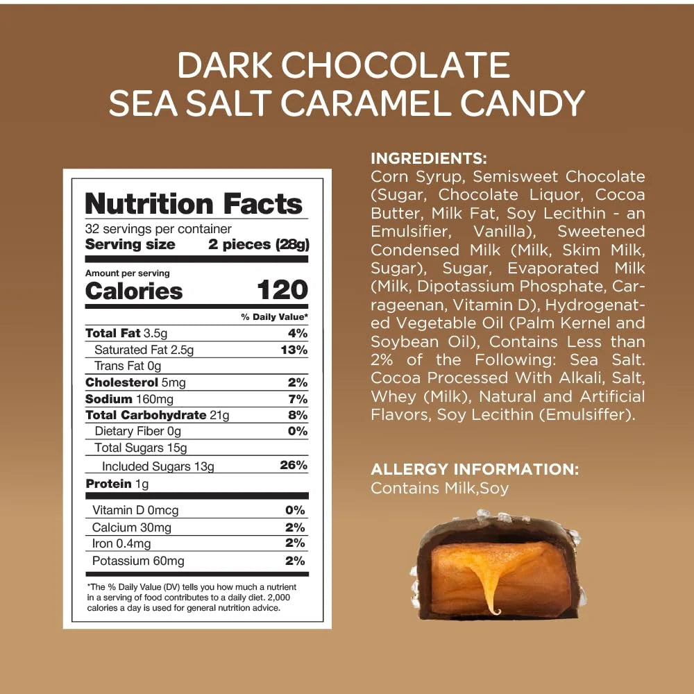 Dark Chocolate Sea Salt Caramel Squares Candy, 2-Pound Pack C4019