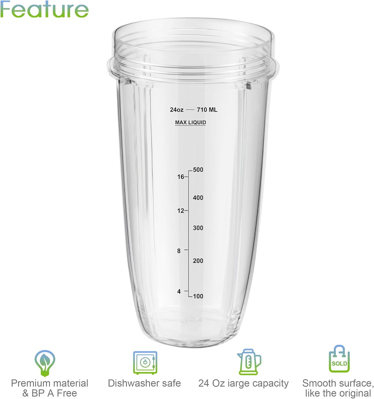 24oz Blender Cups with To-Go Lids and 7 Fins Extractor Blade E1759