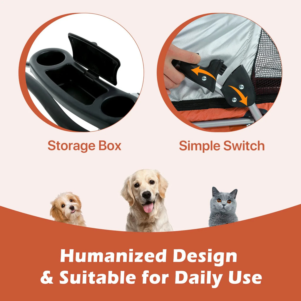 Orange Folding Dog Stroller with 4 Wheels J759641