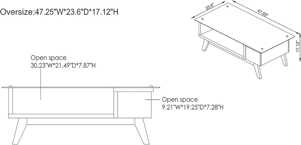 Mid-Century Coffee Table with Glass Top V78357