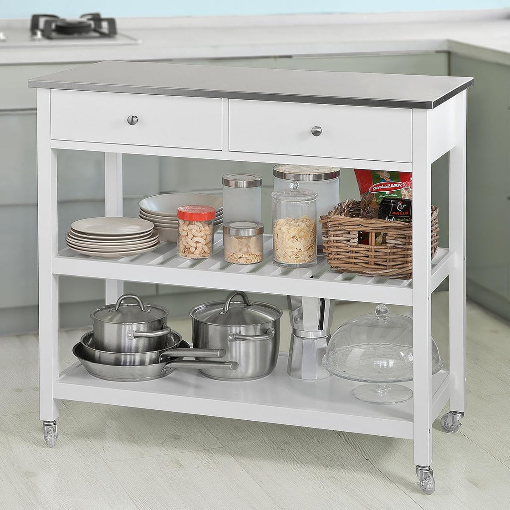 Kitchen Storage Trolley with Rubber Wood & Marble Top X852071