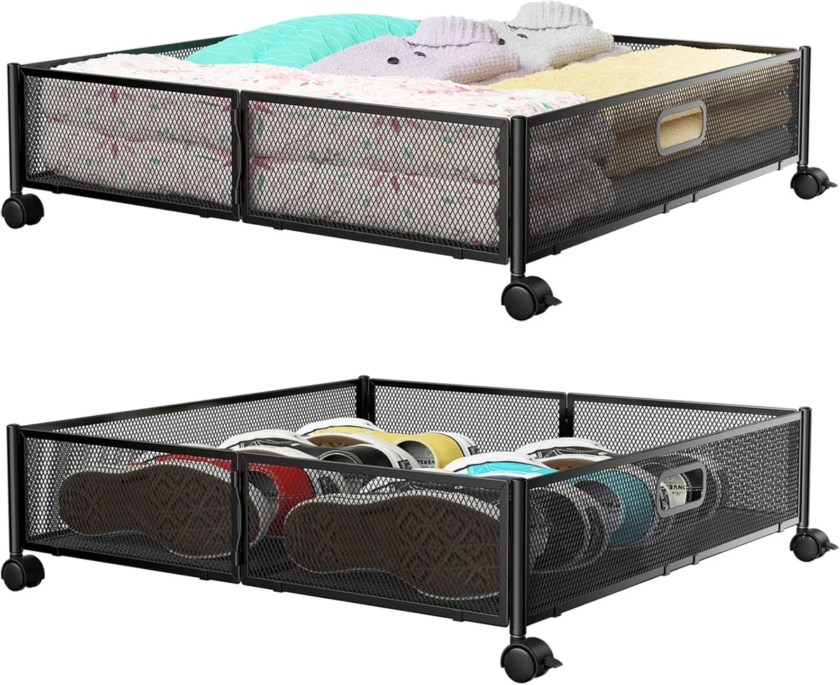 2 Pack Metal Underbed Storage Drawer with Wheels I34995