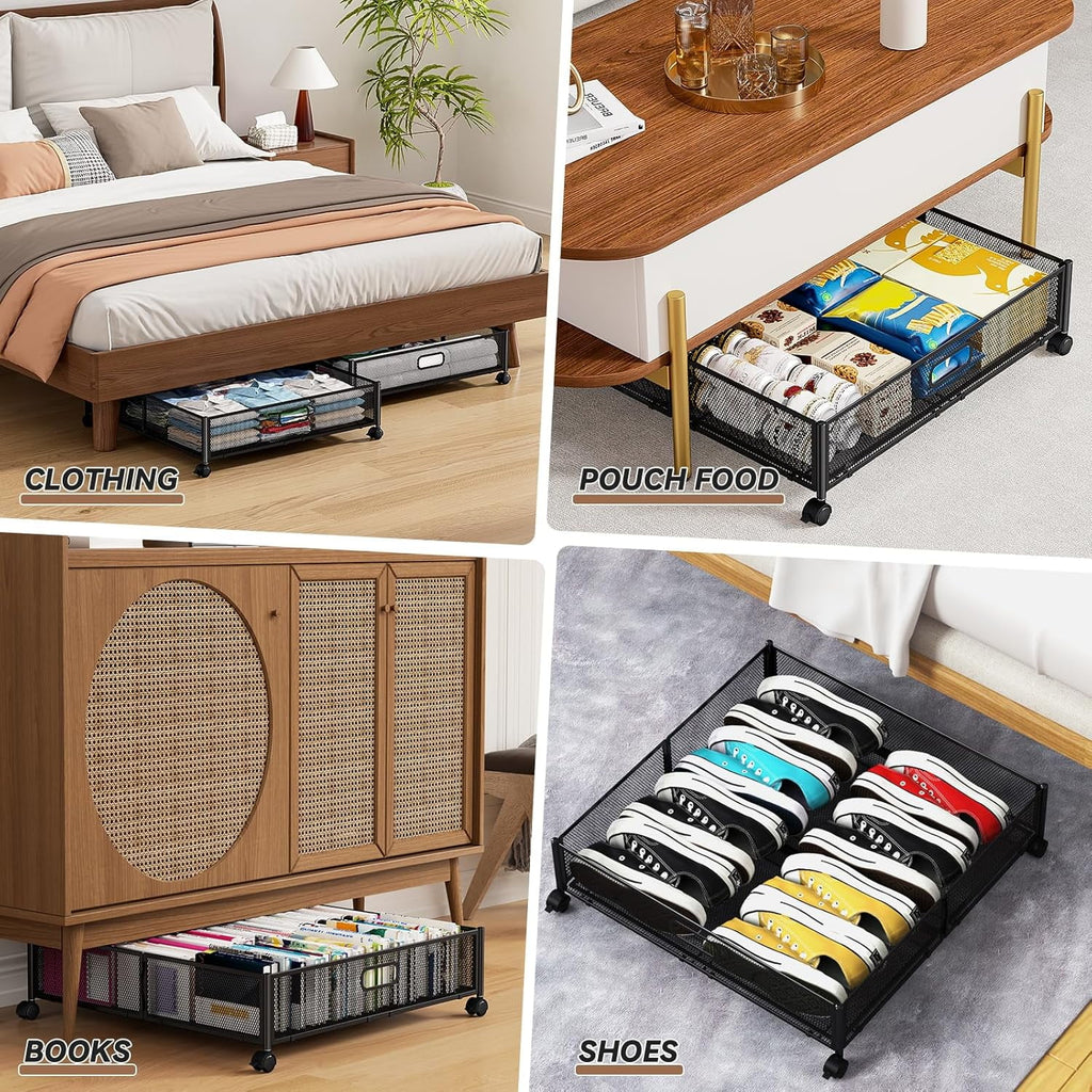 2 Pack Metal Underbed Storage Drawer with Wheels I34995