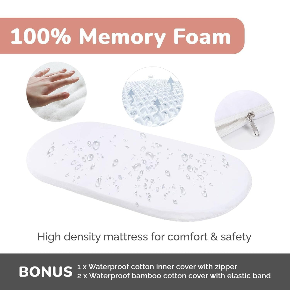 Baby Changing Moses Basket with Memory Foam Mattress, 100% Cotton Rope A613505