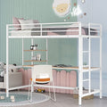 White Metal Twin Loft Bed with Desk and Shelves O554939